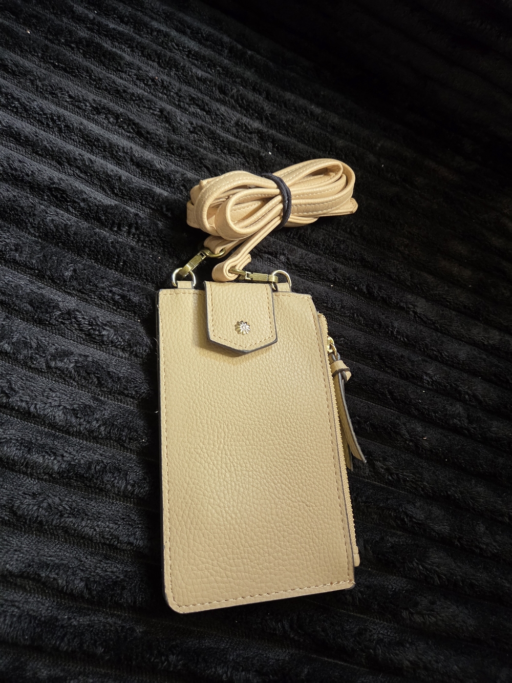 Beige Crossbody Phone Wallet Case with Strap
